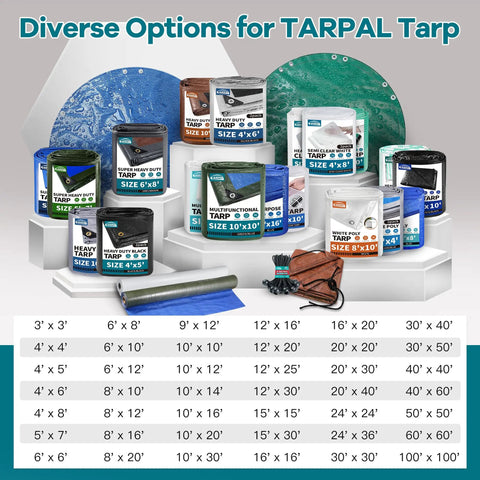 Heavy Duty Tarp Set 4x6 Feet 2 Pack 10.5 Mil Waterproof Multipurpose Protective Cover options display with various sizes