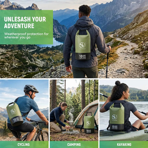 Rock Solid Waterproof Dry Bag Floating Backpack For Kayaking And Outdoor Adventures 10L used in various outdoor activities