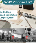 Under Desk Cable Management Tray With Clamp No Drill Installation 25.3 Inch Large Capacity Metal Cord Organizer on desk