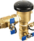 One Inch Solid Brass Backflow Preventer Valve for Lawn Irrigation and Garden Sprinklers, featuring durable brass construction.