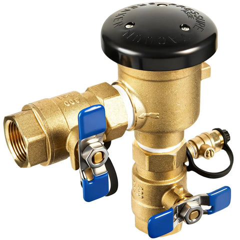 One Inch Solid Brass Backflow Preventer Valve for Lawn Irrigation and Garden Sprinklers, featuring durable brass construction.