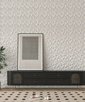 33 Pack 3D Diamond Wall Panels For Interior Decor, PVC Flower Texture Wall Panels For Living Room, Bedroom, Lobby, Hotel And Office, White 12x12 Inches Covers 32 Sq Ft, Easy DIY Accent Wall displayed above a black sideboard with decorative items.