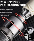 Close-up of 1/2" and 3/4" pipe threading tool from Do It All Pipe Threading Kit With Internal And External Dies For One Half Inch And Three Quarter Inch PVC Pipes, Drill Compatible 2 In 1 PVC Threader Tool, Dual Function Pipe Cutting And Repair Tool For Home Projects.