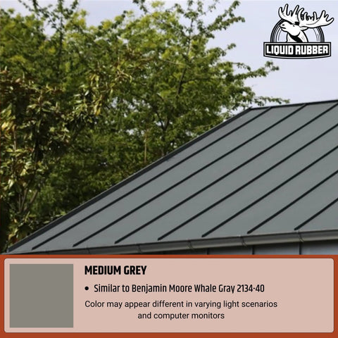 Color Roof Sealant Elastomeric Waterproof Coating for Flat Low Slope and Metal Roofs With Flexible UV Stable Membrane for Leak Prevention and Weather Protection Easy to Apply in Medium Gray 5 Gallon applied on metal roof