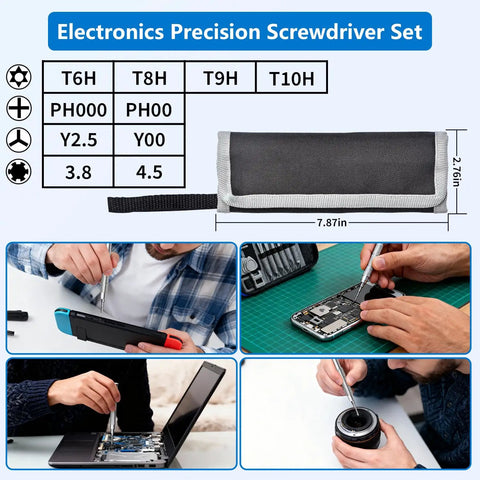 130 In 1 Precision Screwdriver Set Mini Repair Kit For PC Laptop Electronics Iphone Mac PS5 Game Console Eyeglasses Toys With 117 Bits 25 Torx Bits And 10 Handy Tools DIY Repairs including case and usage examples