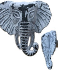 Dope 3 Inch Elephant Head Cabinet Knob Handle Pull For Gate Drawer And Cabinet In Black White Finish Decorative Wrought Iron Hardware With Mounting Bolts For Indoor And Outdoor Use, front and side view.