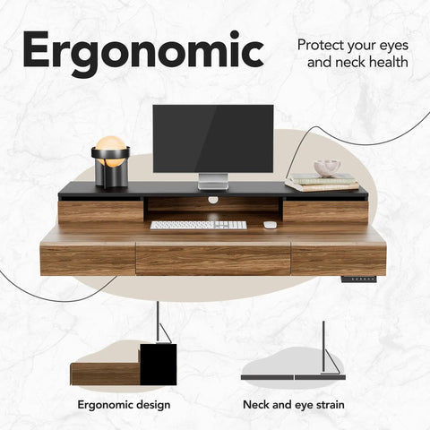 48 Inch Standing Desk With Drawers And Monitor Shelf Electric Height Adjustable Sit Stand Desk With Storage Whole Piece Board