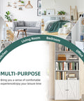 Top Shelf Industrial Farmhouse Bookshelf With Cabinet Doors And Open Shelves Floor Standing Storage Tower Display Rack For Home Office Or Living Room White Six Tier Bookcase in modern interior settings.