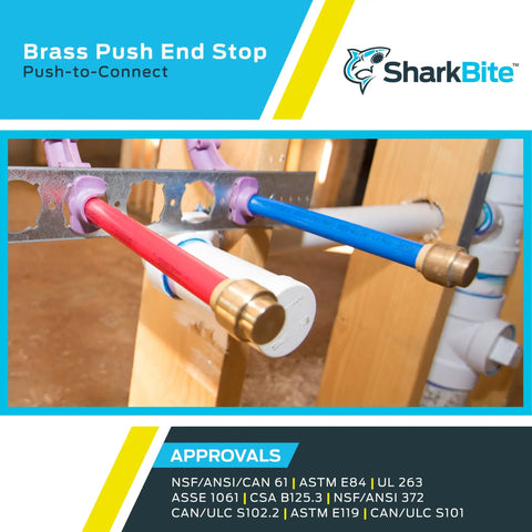One Half Inch Brass Push Cap Pack Of 10 End Caps For PEX, Copper, CPVC, PE RT, And HDPE Pipes installed on pipes