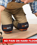 Heavy Duty Work Knee Pads For Men With Gel Foam Cushions Anti Slip Padding For Construction Gardening And Cleaning Thick Comfort Pad Secure Fit With Strong Stretch Straps And Thigh Support All Day Comfort Orange worn by man on floor