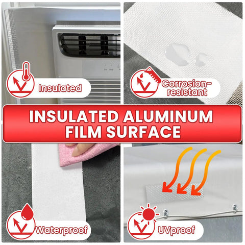 Heavy Duty Awning Patch Tape with insulated aluminum film surface, waterproof and UV-resistant features shown for tents.