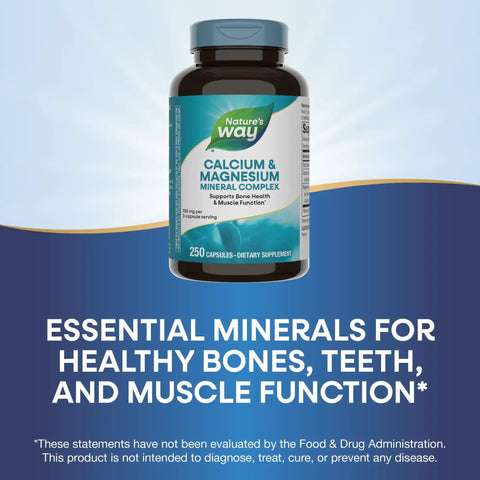 Calcium And Magnesium Mineral Complex For Strong Bones And Muscle Support, 750 Mg Per Three Capsule Serving, 250 Capsules bottle front view