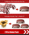 3 By 21 Inch Sanding Belt Set Pro Grade Aluminum Oxide Grits 40 60 80 120 180 240 400 21 Pieces for Belt Sander packaging