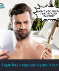 Man examining a test strip confusedly, with a speech bubble that reads "What are these test strips saying?"