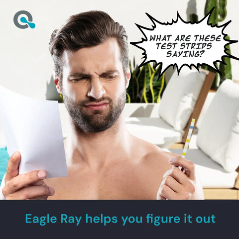 Man examining a test strip confusedly, with a speech bubble that reads "What are these test strips saying?"