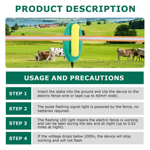 Electric Fence Tester With LED Indicator Lights For Pulsed Energizers Clip On Fence Wires Or Tape Fences Up To 40mm Tape Width Easy To Use Alert Device That Verifies Pulse Voltage On All Wire Types For Quick Safety Checks on pasture fence