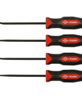 ProGrip 4-Piece Hook And Pick Set With Black Oxide Finish, straight, hook, dual-angle, 90-degree picks, black and red handles