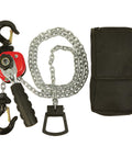 Mini Lever Chain Hoist, 550 Lb Capacity, 5 Ft Lift, Lightweight Yet Rugged Steel, Grade 80 Load Chain, with dual hooks and carry bag.