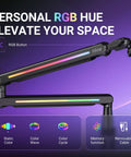 RGB Microphone Boom Arm With Controllable Lighting, Adjustable Low Profile Desk Clamp Mic Stand, All Metal Build BM88Pro