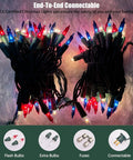 Red White Blue 4th of July Patriotic String Lights With Green Wire, 100 Mini Lights For Indoor Outdoor Decor, shown coiled