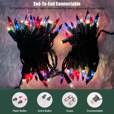 Red White Blue 4th of July Patriotic String Lights With Green Wire, 100 Mini Lights For Indoor Outdoor Decor, shown coiled