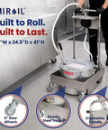 Heavy Duty Hand Cranked Deep Fryer Oil Filter Machine For 75 Pound Capacity with ergonomic handle and wheels in kitchen.