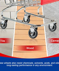 Shopping Cart Replacement Wheels Kit 12 Pack 5 Inch TPU Silent Supermarket Casters With Double Ball Bearings shown on various floors