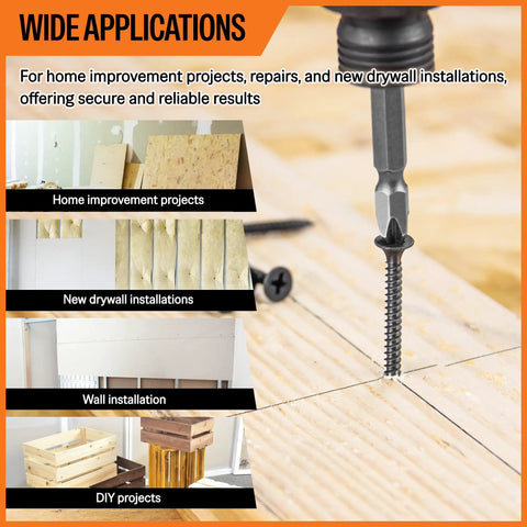 Heavy Duty Workhorse 6 X 1 1/4 Fine Thread Drywall Screws Self Tapping Phillips Drive in use for DIY and drywall projects.