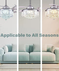 36 Inch Retractable Pendant Fandelier Ceiling Fan With Lights Remote Control in modern living room