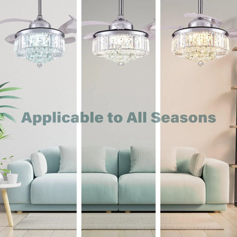 36 Inch Retractable Pendant Fandelier Ceiling Fan With Lights Remote Control in modern living room
