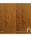 Slick Wood Scratch Remover And Furniture Touch Up Kit Dang Quick Nontoxic Almond Paste Odorless Fixer For Cabinets And Antiques Vinyl Repair 2 Pack Set before and after comparison on wooden surface.