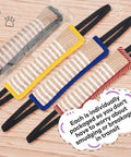 4 Pack Jute Pillow Tug Toys With Dual Handles For Tug Of War, Interactive Pup Training Gear For Indoor And Outdoor Play, Colorful Set In Black Yellow Blue Red White, Built For Medium To Large Dogs, displayed on wood surface.