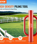 Fence Post Driver And Pounder With Ergonomic Handles, 22Lb Heavy Duty Workhorse Carbon Steel Post Rammer, 4.11 Inch Inner Diameter For U Channel, Sign Poles, Wooden Posts, Red shown against a white fence backdrop