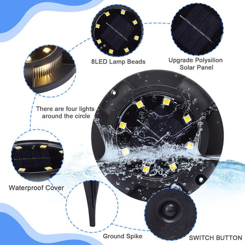 12 Pack Solar Lights Outdoor Waterproof Ground Landscape Lighting For Patio Pathway Lawn Driveway Walkway With 12 LED Beads