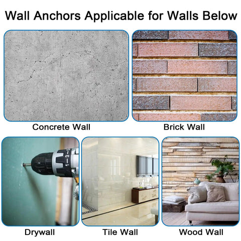 All In One 190 Piece Heavy Duty Wall Anchors And Screws Kit For Drywall And Concrete Masonry with images of applicable walls