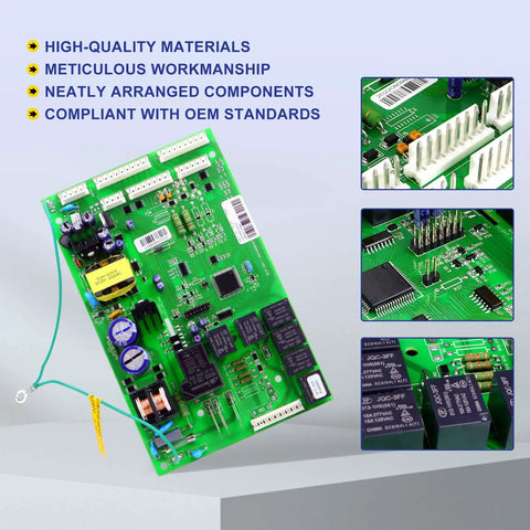 Refrigerator Main Control Board Replacement With Beefed Up New PCBA Chips For GE Models GSS25QFMACC shown with detailed components
