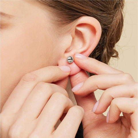 Five Pair Tiny Ball Stud Earrings For Women, Hypoallergenic S925 Sterling Silver Jewelry Set, Five Color Options Rose Gold Gold Silver Black Pearl, Includes Five Sizes For Daily Sparkle. 3mm silver ball stud on ear