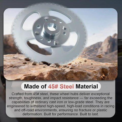 Steel Go Kart Sprocket Hub for Three Quarter Inch Bore and Three Sixteenth Inch Keyway Hardware shown on rugged terrain