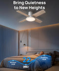 44 Inch Flush Mount Ceiling Fan With Bright Lights, Smart App And Remote Control, Slick Rgbic Mood Lighting, Solid Performance For Ultimate Chill Vibe And Total Room Refresh, installed in a serene bedroom setting.