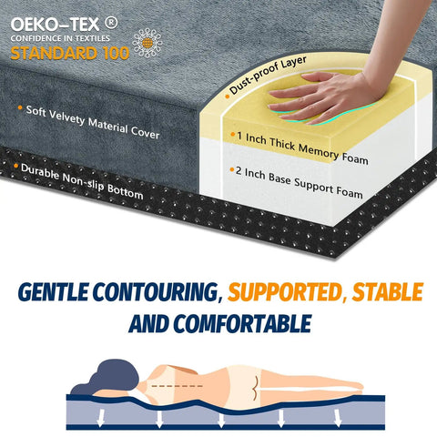 Memory Foam Camping Mattress Pad For Adults CertiPUR-US High-Density Roll-Up Sleeping Pad foam layers and comfort design.