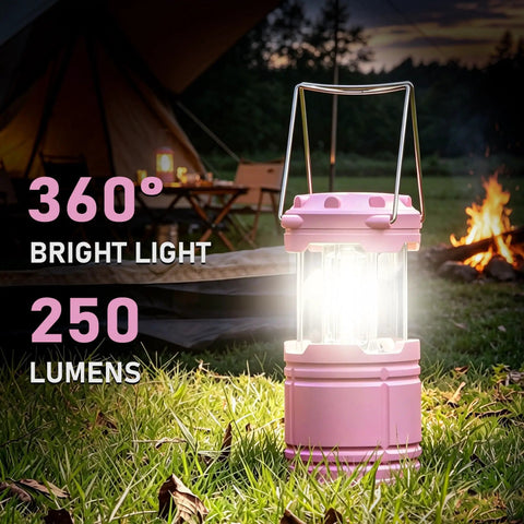 Pink LED Camping Lanterns With Portable Handle, Super Bright COB Light, 360 Degree Beam, Weatherproof ABS by campfire