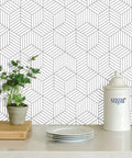 White And Silver Peel And Stick Wallpaper Modern Geometric Hexagon Pattern 17.7 In By 393 In Self Adhesive Removable Wall Covering