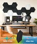 Kick The Echo To The Curb With Hexagon Acoustic Panels 12 Pack Self Adhesive Sound Proofing Foam Wall Tiles High Quality Polyester Fiber Noise Reduction Tiles For Room Treatment in a home studio setting.