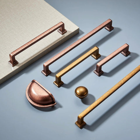 Set of cabinet hardware including 10 Pack 3 Inch Vintage Cup Pulls Antique Copper Cabinet Hardware for Kitchen and Furniture