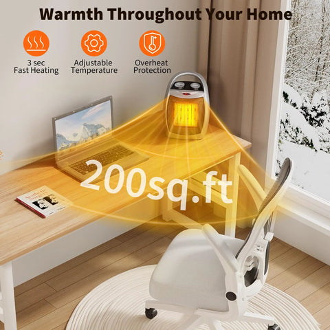 Portable Space Heater And Fan For Office And Pets 2 In 1 Heat High 1500W And Low 750W on desk heating 200 sq. ft. room
