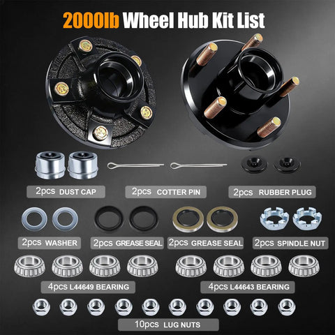 Solid Rig 2000 Lb 2 Pack Boat Trailer Hub Kit 5X4.5 Bolt Pattern showing components like bearings, seals, and nuts.