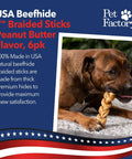 Dog chewing on Braided Beefhide Dog Chews With Peanut Butter Flavor 7 Inch Long USA Made Rawhide Chews For Medium Dogs