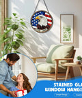 Stained Glass Window Hanging All American USA Eagle With Flag Sun Catcher Patriotic Ornament For Home And Garden Decor 7.8 In