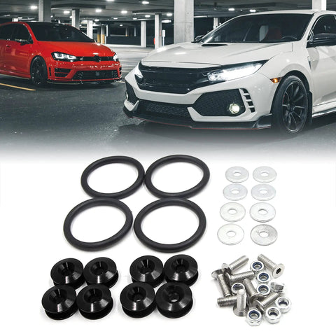 Eight Pack Black Quick Release Fastener Kit For Car Bumper Trunk Fender Hatch Lid Aluminum Alloy Durable Weather Resistant With 6mm Hole Fit And Rubber Ring Included Easy Install For Auto Car Body Panels