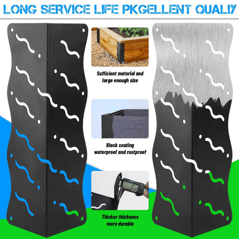 Close-up of Set Of Eight Heavy Duty Raised Bed Corner Brackets With Wood Screws Rust Resistant Metal Connectors for 20-24 inch beds